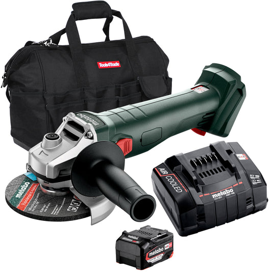 Metabo W 18 7-125 18V 125mm Angle Grinder with 1 x 5.2Ah Battery Charger & Bag