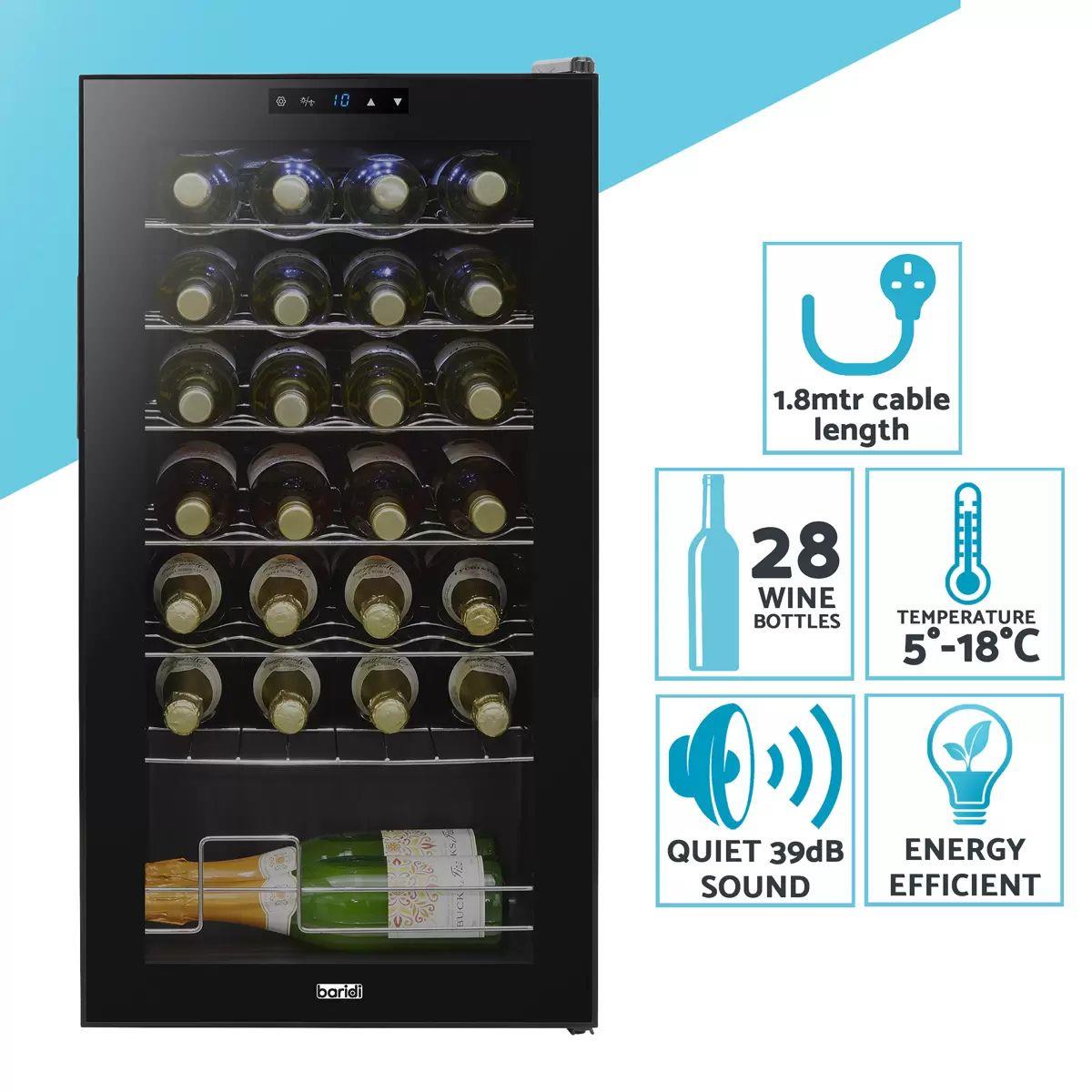 Sealey DH10 Baridi 28 Bottle Tabletop Wine Fridge & Cooler 430 x 450 x 840mm 240V