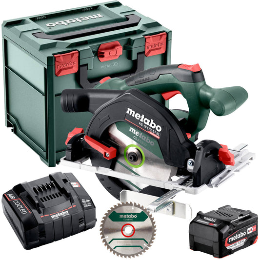 Metabo KS 18 LTX 57 BL 18V Brushless 165mm Circular Saw with 1 x 5.2Ah Battery Charger, Metabox & Blade