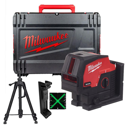 Milwaukee M12CLLP-0 12V Green Cross Line 2 Plane Laser 360° with 1.2m Compact Laser Tripod & Case