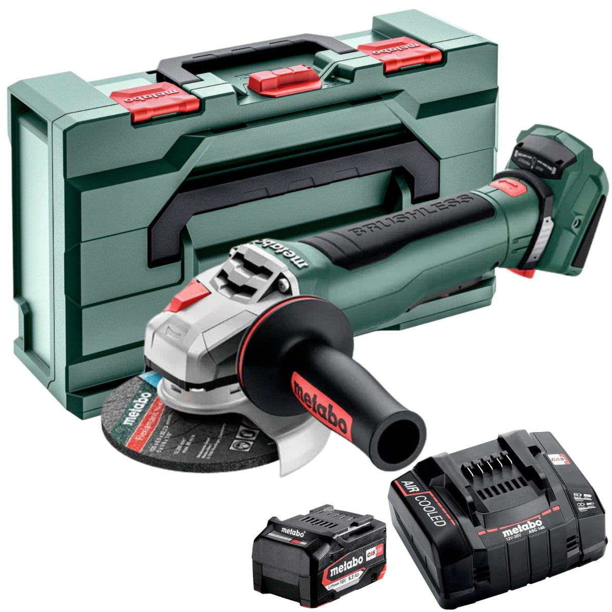 Metabo WPB 18 LT BL 11-125 18V Brushless 125mm Angle Grinder with 1 x 5.2Ah Battery Charger & Metabox
