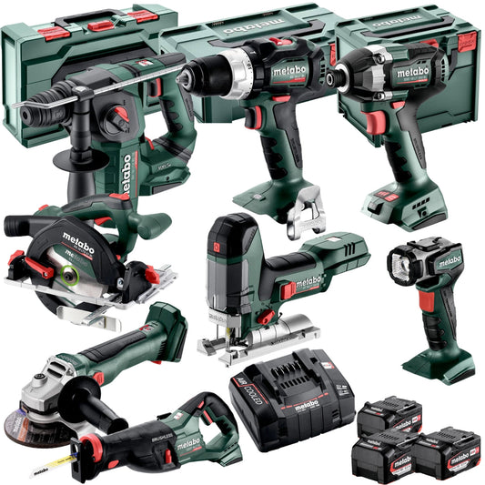 Metabo 18V 8 Piece Brushless Combo Kit with 3 x 5.2Ah Batteries & Charger T4TKIT-17619