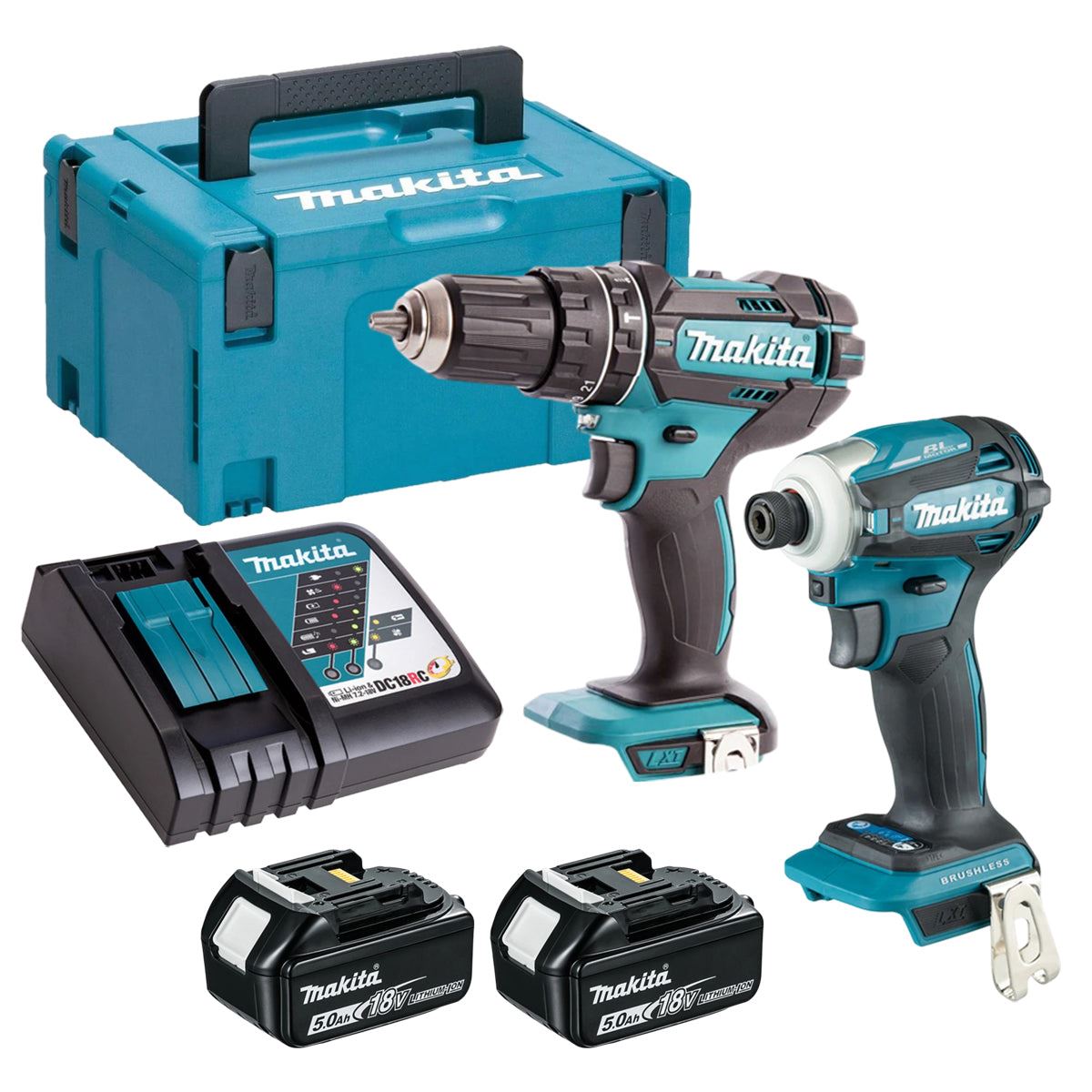 Makita 18V 2 Piece Power Tool Kit with 2 x 5.0Ah Batteries T4TKIT-16436