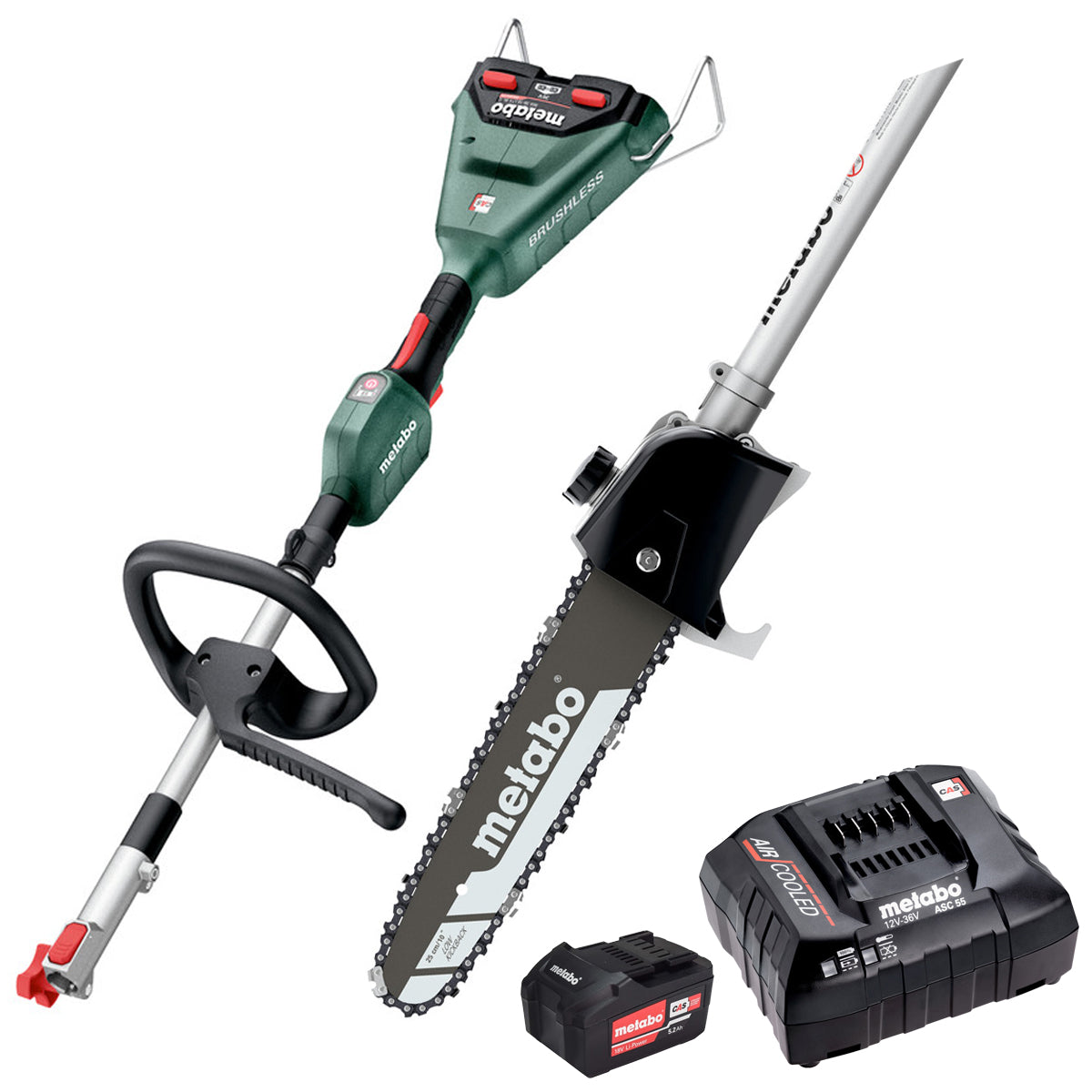 Metabo MA 36-18 LTX BL Q 36V Brushless Split Shaft Multi Tool with Pole Pruner Attachment & 1 x 5.2Ah Battery, Charger