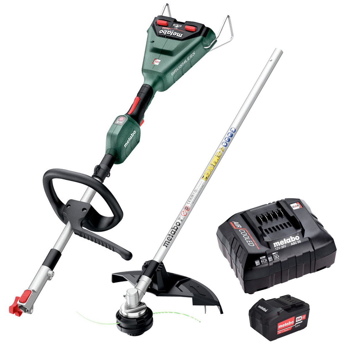 Metabo MA 36-18 LTX BL Q 36V Brushless Split Shaft Multi Tool with Brush Cutter Attachment & 1 x 5.2Ah Battery, Charger