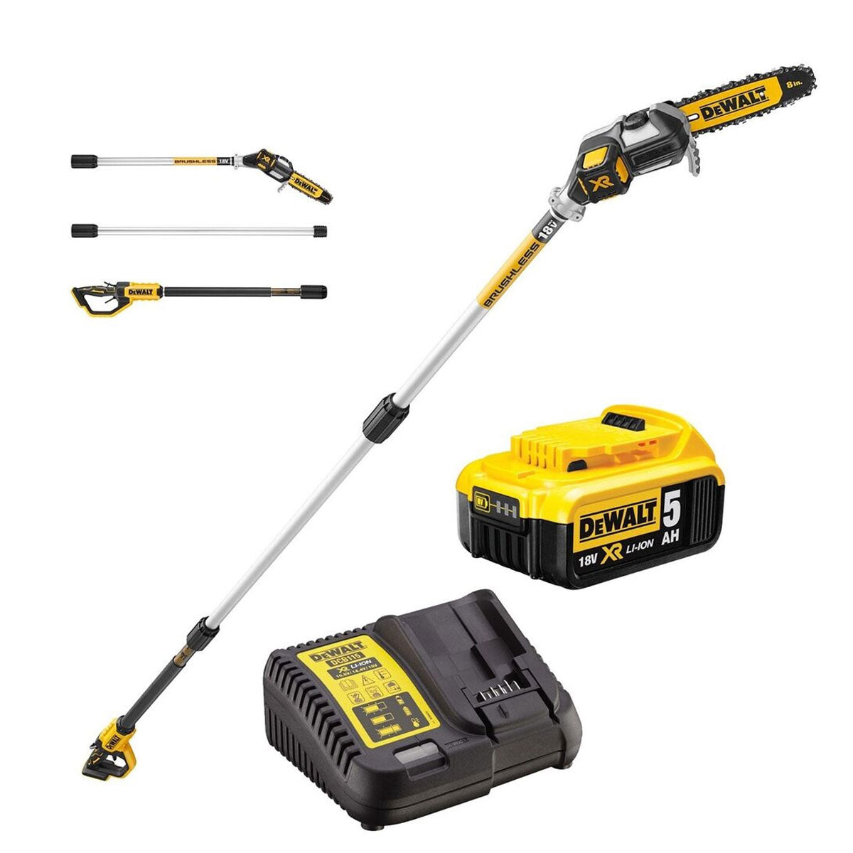 Dewalt DCMPS567N-XJ 18V XR Brushless Pole Saw with 1 x 5.0Ah Battery & Charger