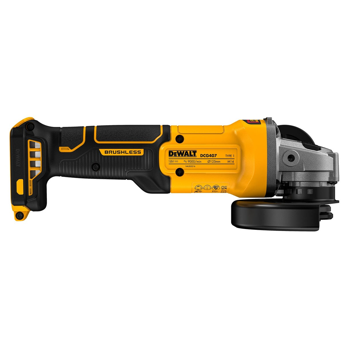 Dewalt DCG407N 18V XR Brushless 125mm Angle Grinder with 1 x 4.0Ah Battery Charger & Bag