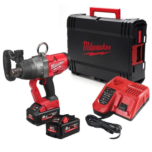 Milwaukee M18ONEFHIWF1-802X 18V Fuel Brushless One-Key High Torque 1" Impact Wrench with 2 x 8.0Ah Battery Charger & Case 4933499255