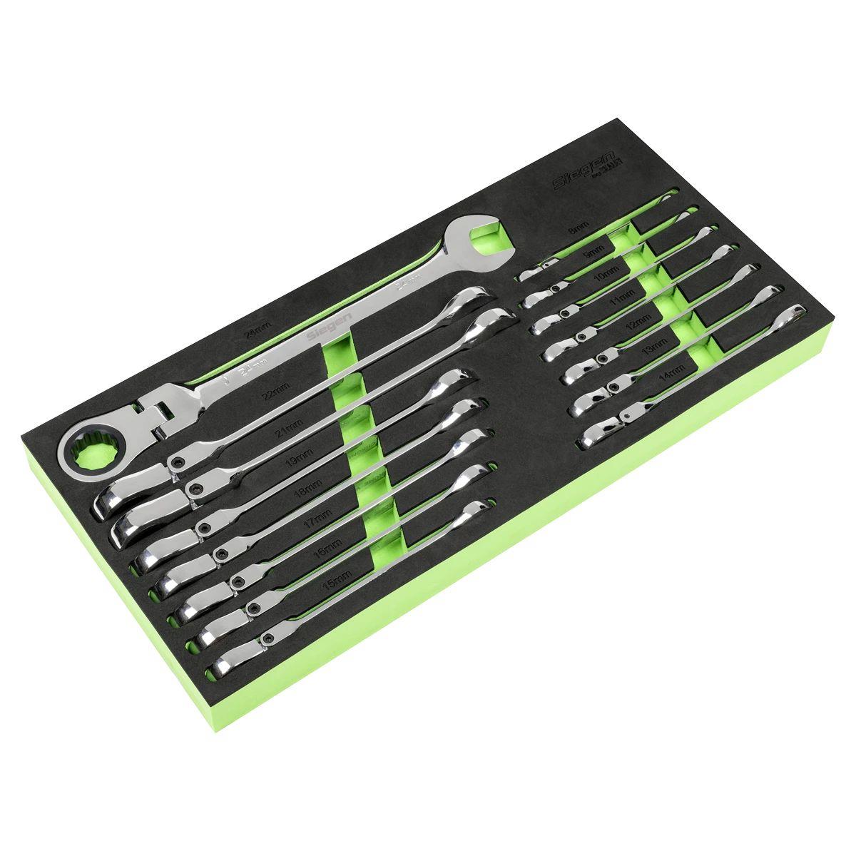 Sealey S01329 Flexi-Head Combination Ratchet Spanner Set 15pc