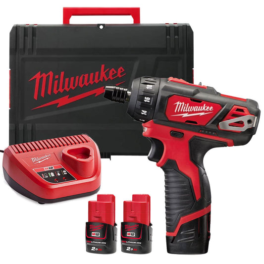 Milwaukee M12BD-202C 12V Sub Compact Screwdriver with 2 x 2.0Ah Battery Charger & Case 4933443885