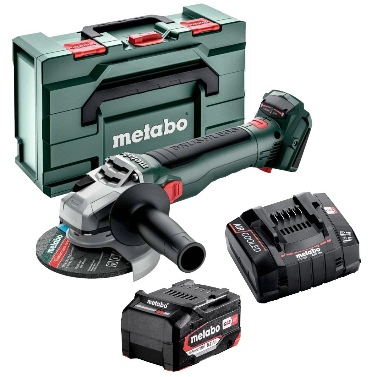 Metabo W 18 LT BL 11-125 18V 125mm Brushless Angle Grinder with 1 x 5.2Ah Battery & Charger