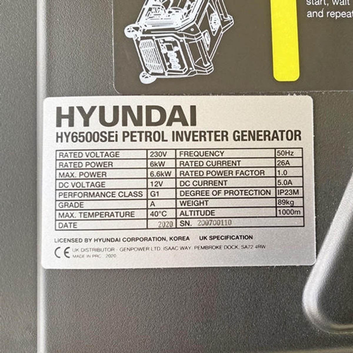 Hyundai HY6500SEi 4-Stroke Petrol Portable Inverter Generator 6600W/230V