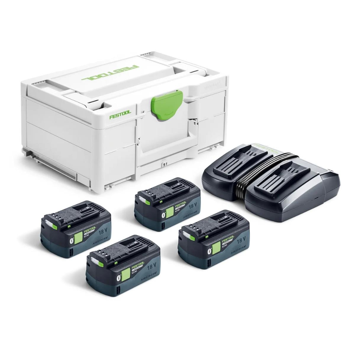 Festool SYS 18V 4xHP5,0/TCL 6 DUO Energy Set 4 x 5.0Ah High Power Batteries Charger & Case - 578682