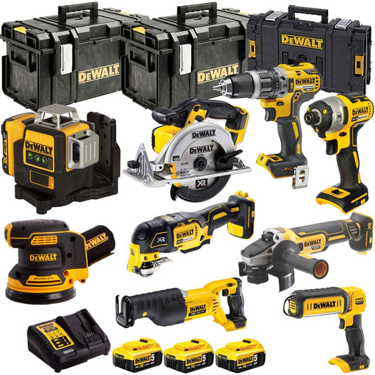Dewalt 18V 9 Piece Power Tool Kit with 3 x 5.0Ah Battery Charger & Toughsystem Box T4TKIT-12842