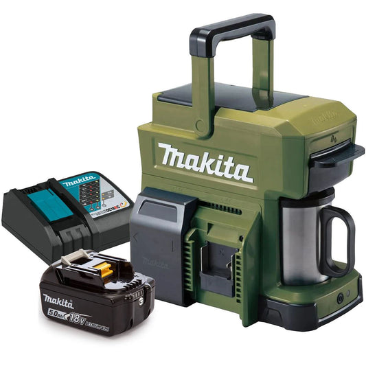Makita DCM501ZO 10.8V CXT / 18V LXT Cordless Olive Green Coffee Maker with 1 x 5.0Ah Battery & Charger