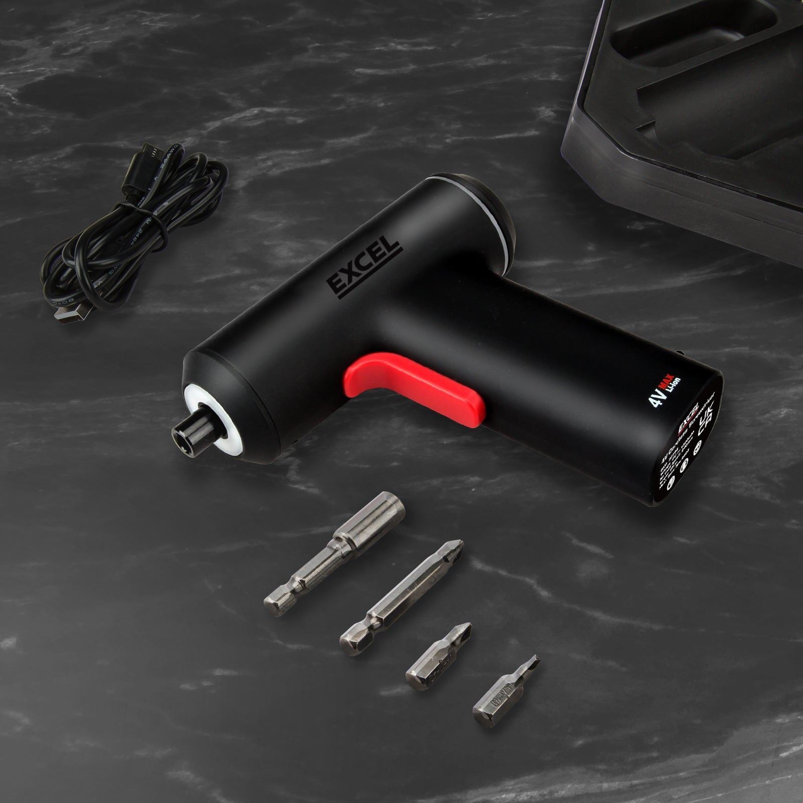 Excel Cordless Electric Screwdriver with 24 Piece 25mm Bits In Plastic Box