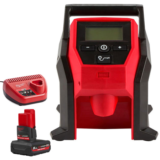 Milwaukee M12BI-0 M12 12V Sub Compact Inflator with 1 x 5.0Ah Battery & Charger