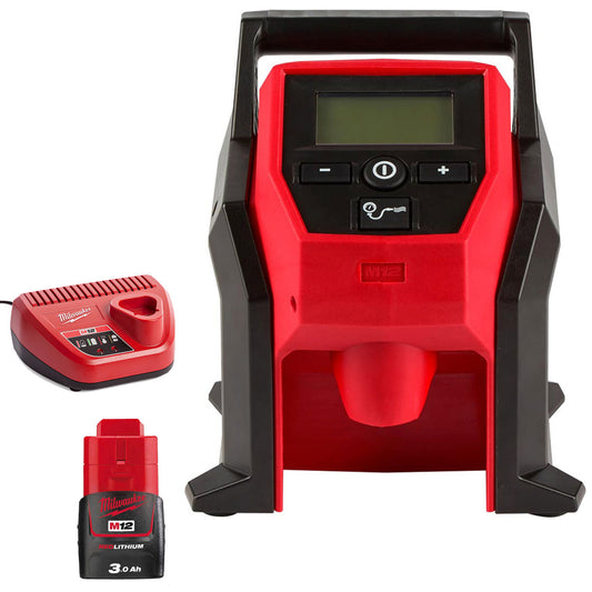 Milwaukee M12BI-0 M12 12V Sub Compact Inflator with 1 x 3.0Ah Battery & Charger