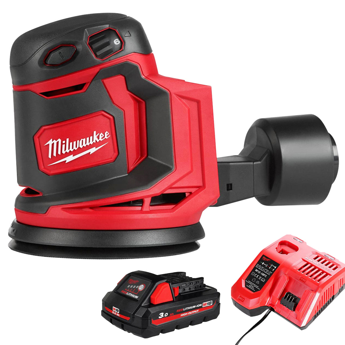 Milwaukee M18BOS125-0 18V 125mm Random Orbital Sander with 1 x 3.0Ah Battery & Charger
