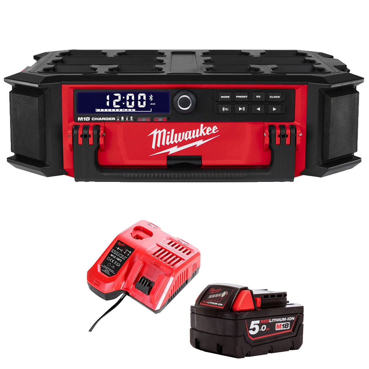 Milwaukee M18PRCDAB+ 18V AM/FM Packout Radio with 1 x 5.0Ah Battery & Charger