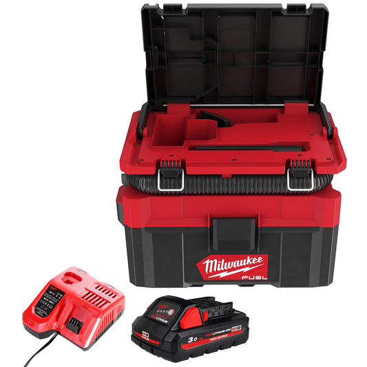 Milwaukee M18FPOVCL-0 18V Brushless Packout L-Class Wet & Dry Vacuum with 1 x 3.0Ah Battery & Charger