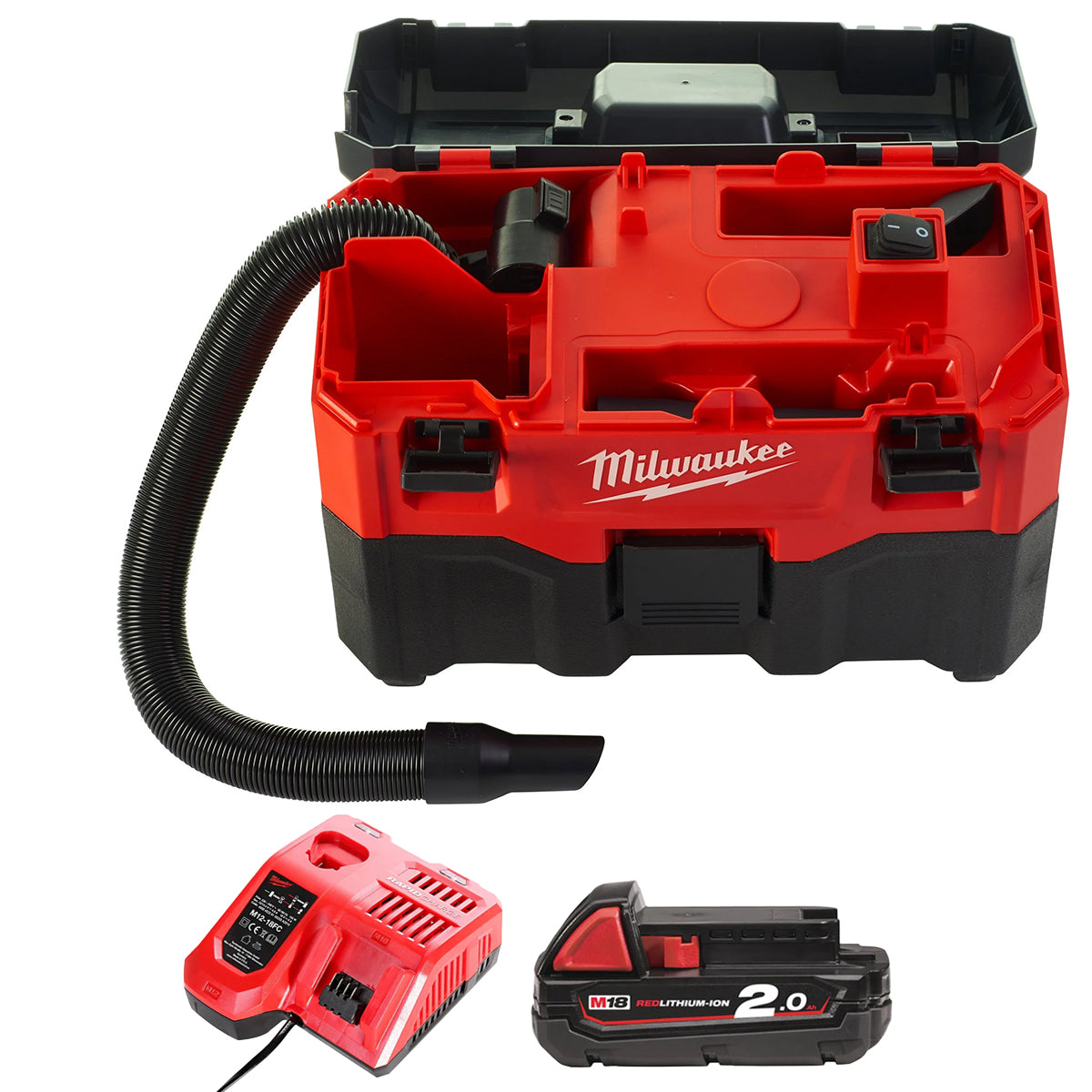 Milwaukee M18VC2-0 M18 18V Wet and Dry Vacuum Cleaner with 1 x 2.0Ah Battery & Charger