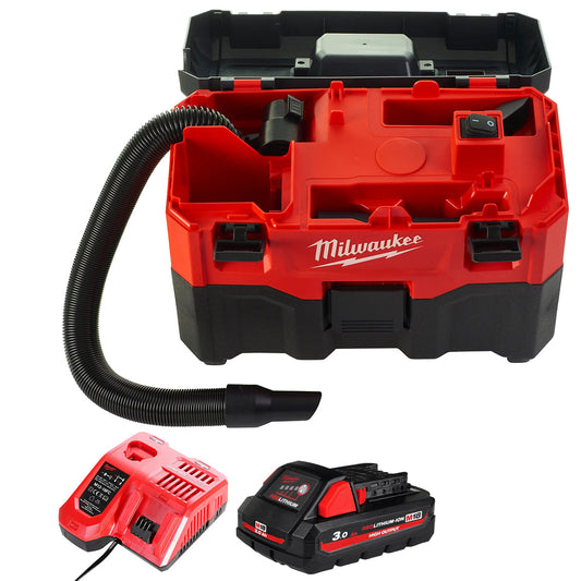 Milwaukee M18VC2-0 M18 18V Wet and Dry Vacuum Cleaner with 1 x 3.0Ah Battery & Charger