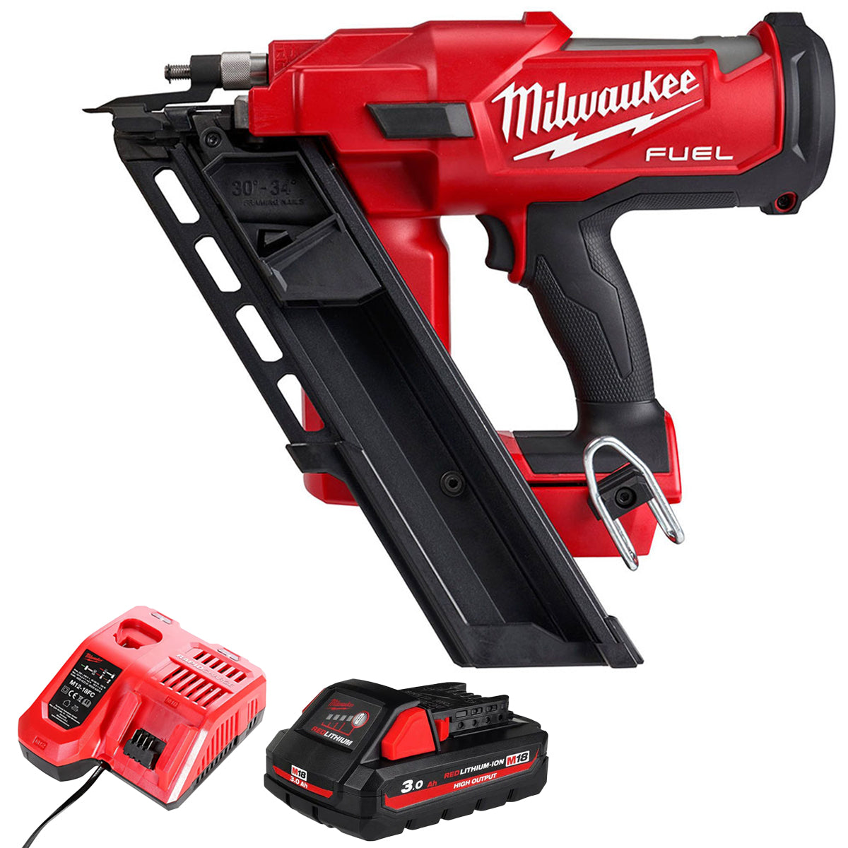 Milwaukee M18FFN-0 18V Fuel Brushless First Fix Framing Nailer with 1 x 3.0Ah Battery & Charger