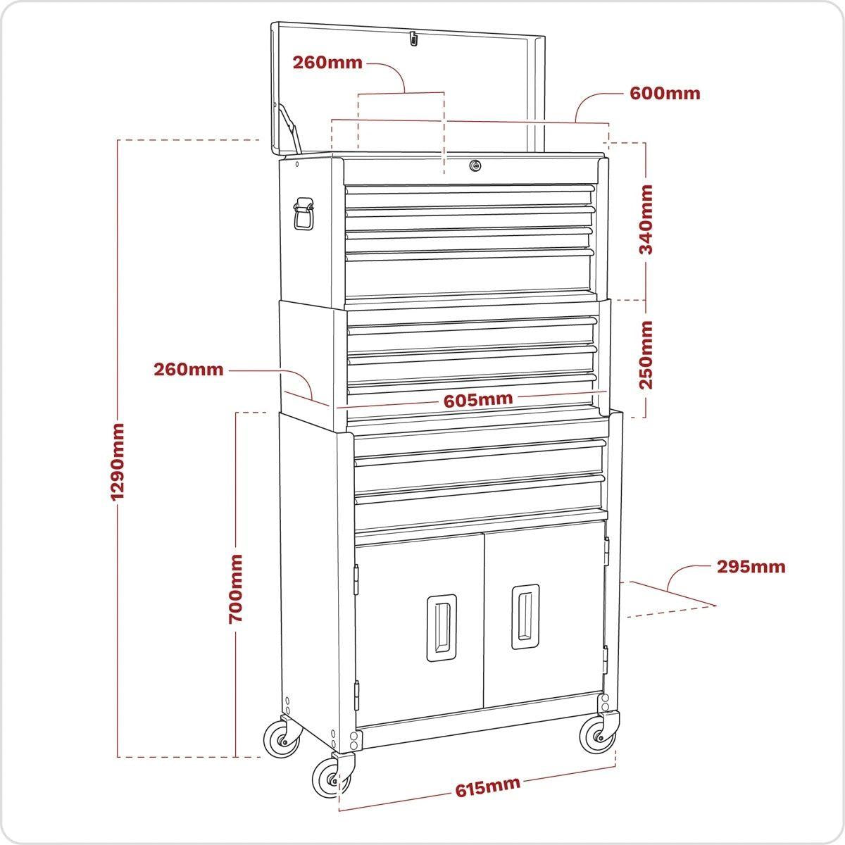 Sealey AP2200BKSTACK American PRO Topchest, Mid-Box Tool Chest & Rollcab Stack 9 Drawer Black
