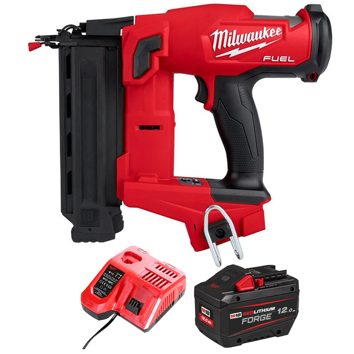 Milwaukee M18FN18GS-0 18V Fuel Brushless Second Fix Nailer with 1 x 12.0Ah Battery & Charger