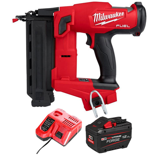 Milwaukee M18FN18GS-0 18V Fuel Brushless Second Fix Nailer with 1 x 12.0Ah Battery & Charger