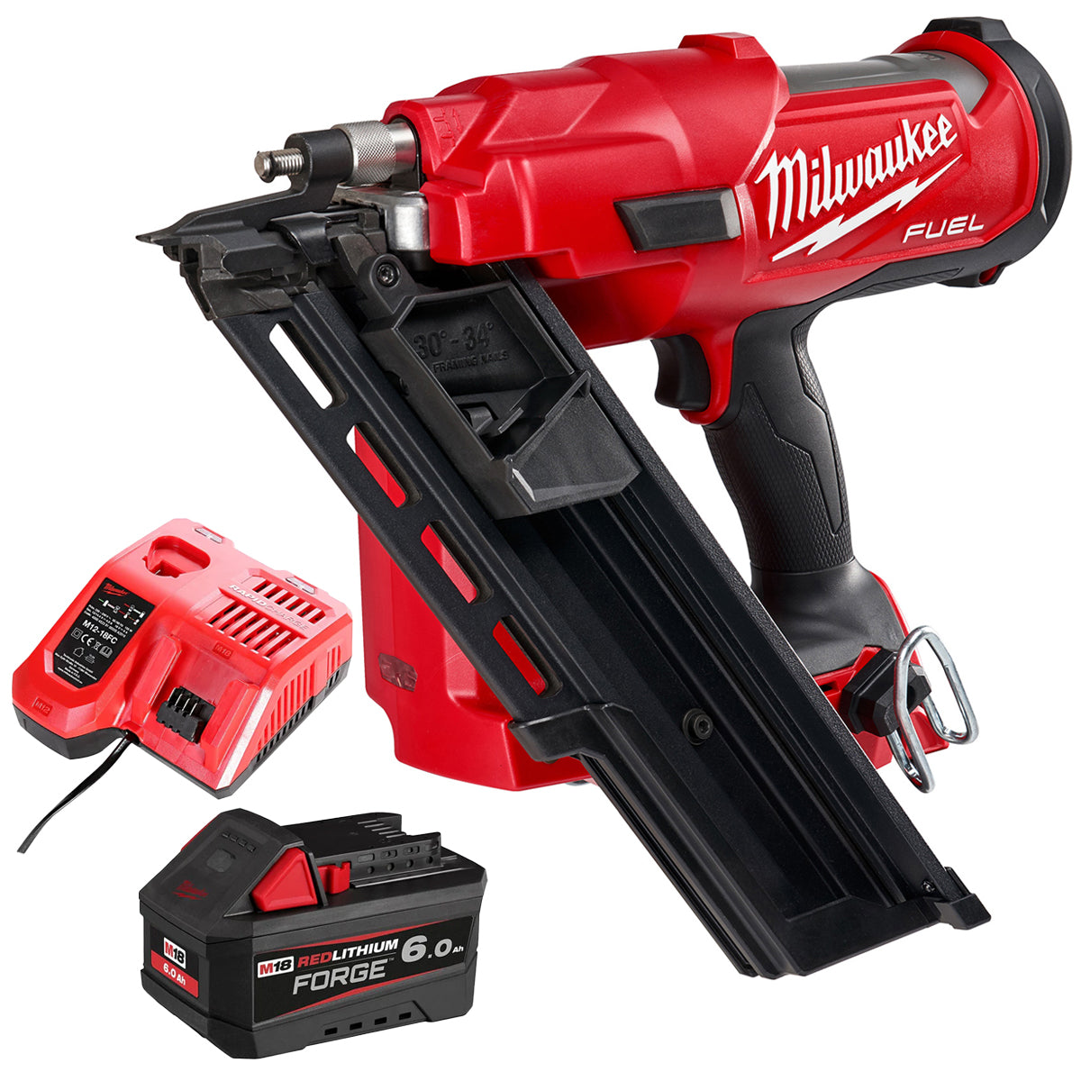 Milwaukee M18FFN-0 18V Fuel Brushless First Fix Framing Nailer with 1 x 6.0Ah Battery & Charger