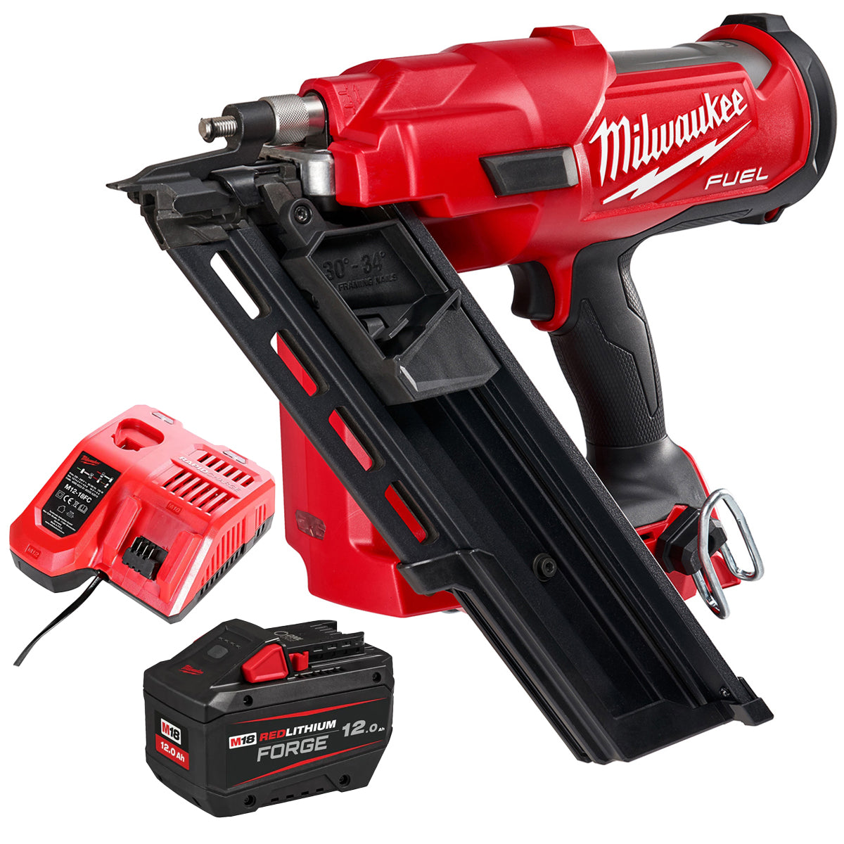 Milwaukee M18FFN-0 18V Fuel Brushless First Fix Framing Nailer with 1 x 12.0Ah Battery & Charger