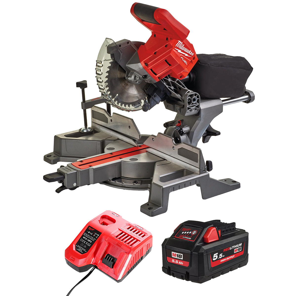 Milwaukee M18FMS190-0 18V Fuel Brushless 190mm Mitre Saw with 1 x 5.5Ah Battery & Charger