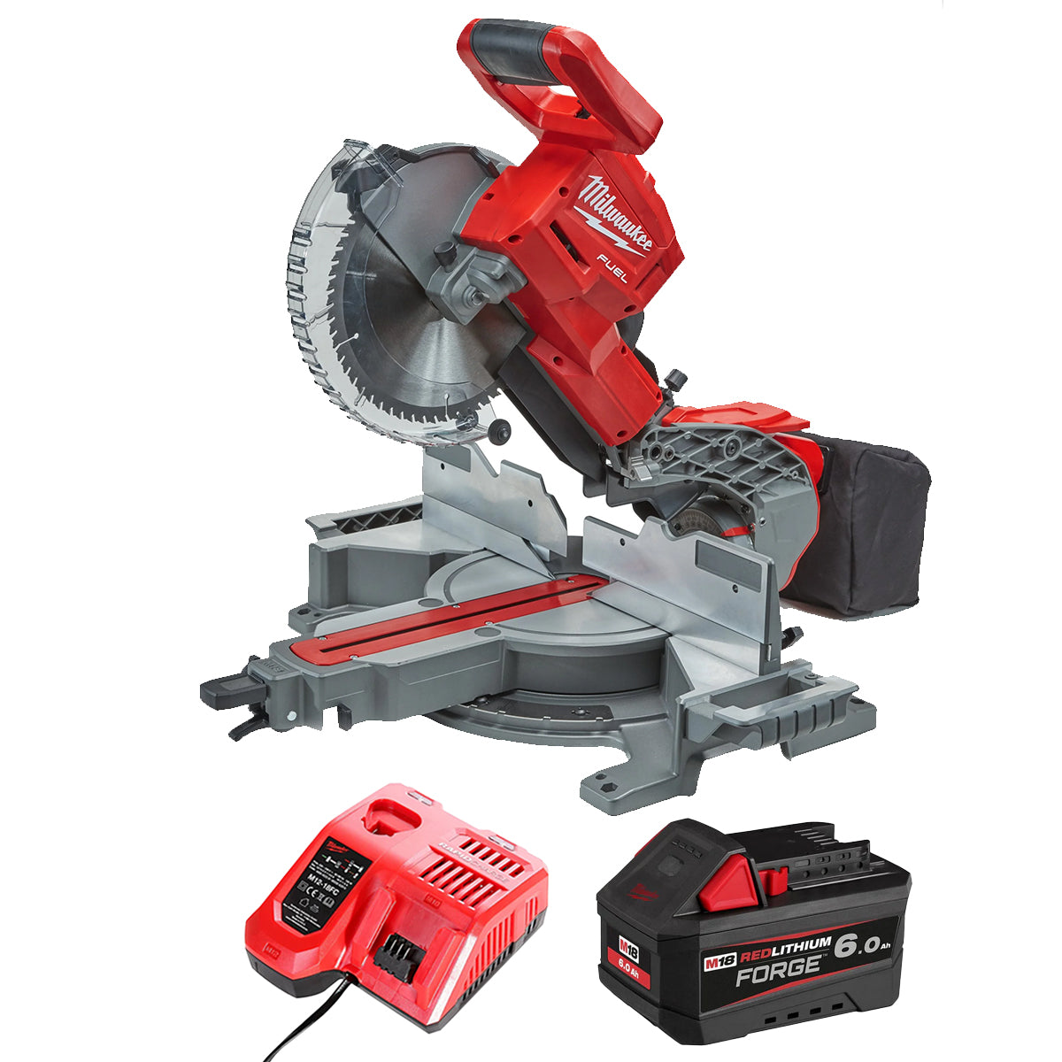 Milwaukee M18FMS254-0 18V FUEL Brushless 254mm Compound Mitre Saw with 1 x 6.0Ah Battery & Charger