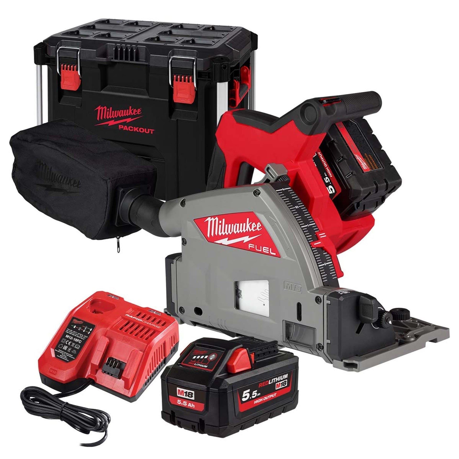 Milwaukee M18FPS55-552P 18V Fuel Brushless 165mm Plunge Saw with 2 x 5.5Ah Battery 4933478779