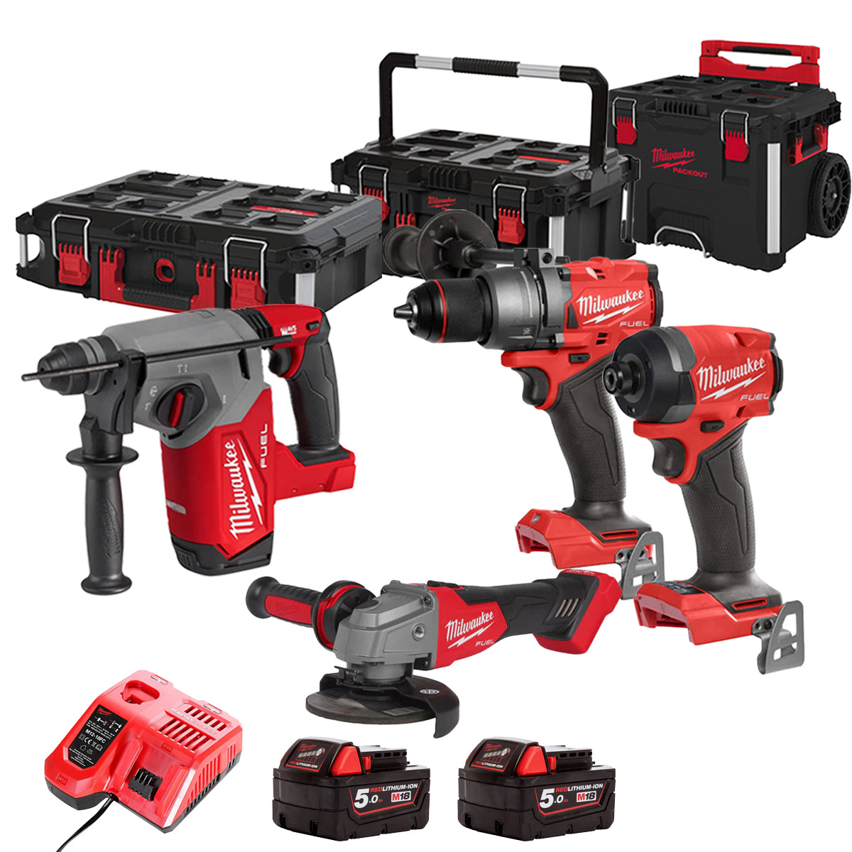 Milwaukee 18V 4 Piece Power Tool Kit with 2 x Batteries T4TKITM - 18506