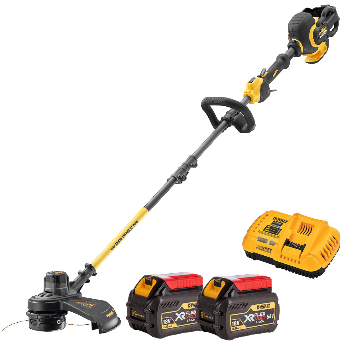 Dewalt DCM5713N-XJ 54V Flexvolt Brushless Split Shaft String Trimmer with 2 x 6.0Ah Battery & Charger