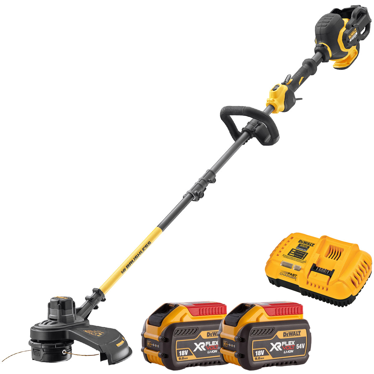 Dewalt DCM5713N-XJ 54V Flexvolt Brushless Split Shaft String Trimmer with 2 x 9.0Ah Battery & Charger