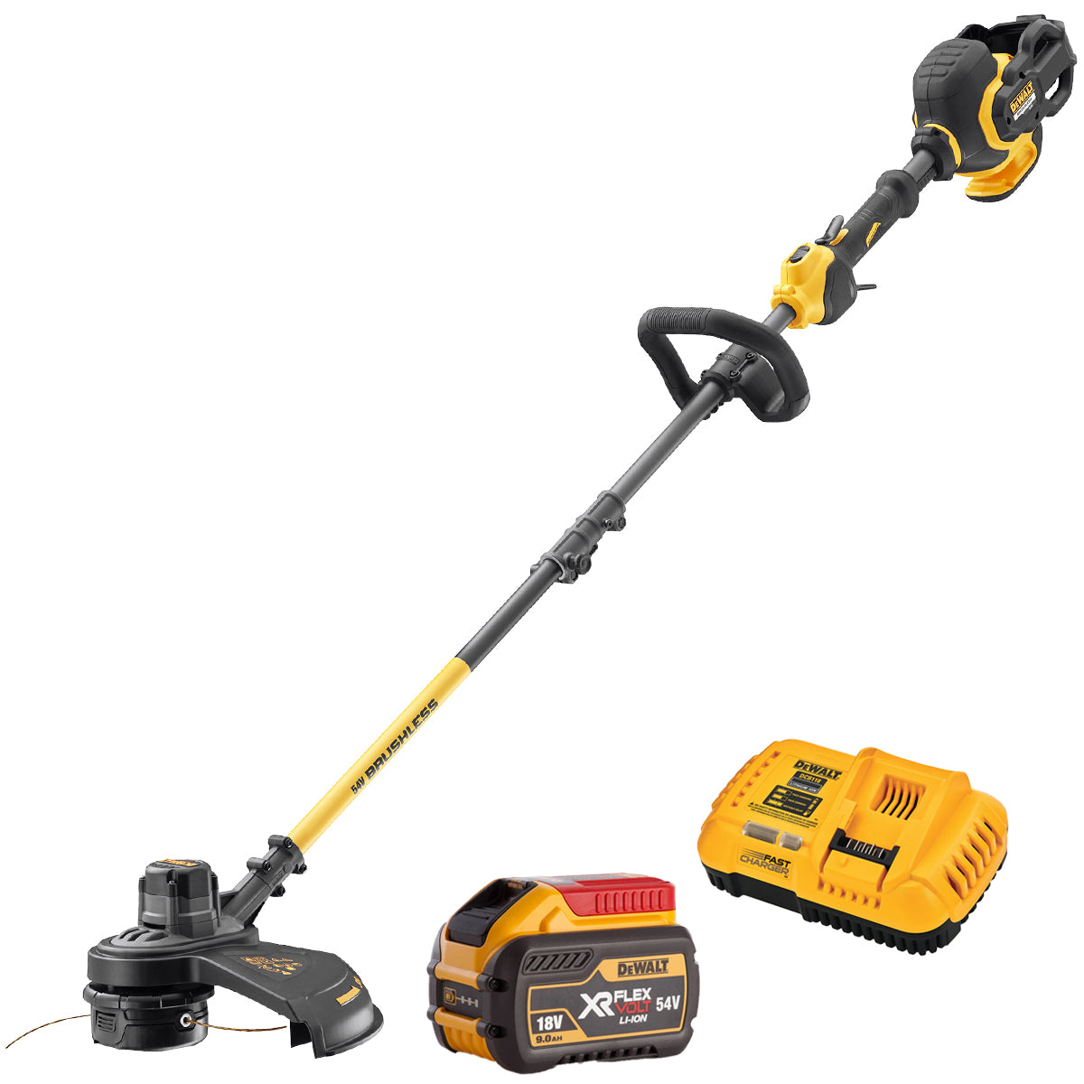 Dewalt DCM5713N-XJ 54V Flexvolt Brushless Split Shaft String Trimmer with 1 x 9.0Ah Battery & Charger