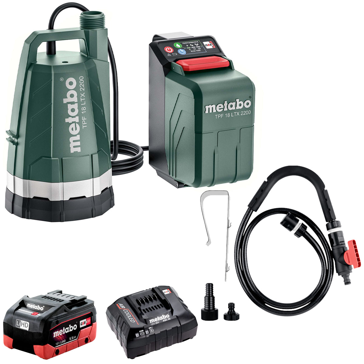 Metabo TPF 18 LTX 2200 18V Submersible & Rain Barrel Pump with 1 x 5.5Ah Battery & Charger