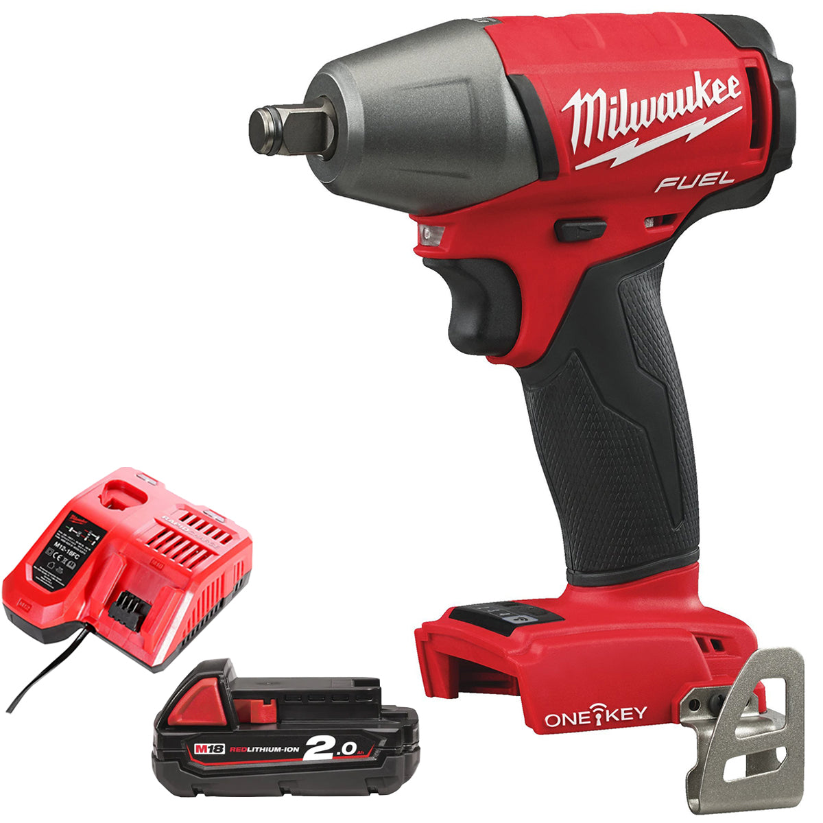 Milwaukee M18ONEIWF12-0 18V FUEL ONE-KEY Brushless 1/2” Impact Wrench with 1 x 2.0Ah Battery & Charger