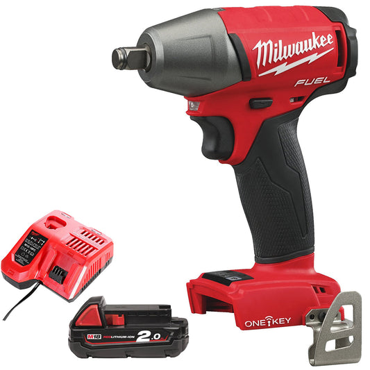 Milwaukee M18ONEIWF12-0 18V FUEL ONE-KEY Brushless 1/2” Impact Wrench with 1 x 2.0Ah Battery & Charger