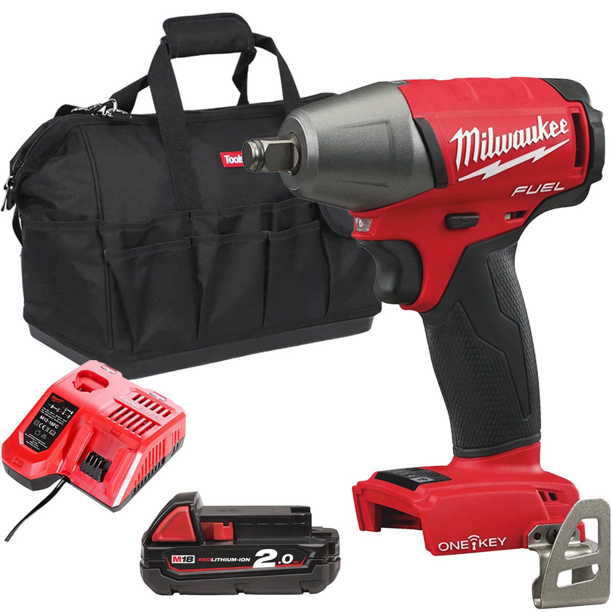 Milwaukee M18ONEIWF12-0 18V FUEL ONE-KEY Brushless 1/2” Impact Wrench with 1 x 2.0Ah Battery Charger & Bag