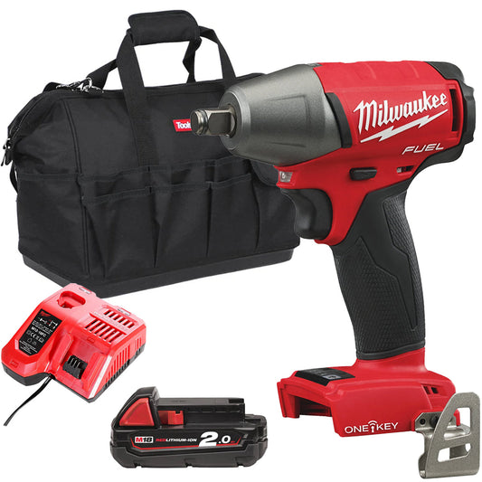 Milwaukee M18ONEIWF12-0 18V FUEL ONE-KEY Brushless 1/2” Impact Wrench with 1 x 2.0Ah Battery Charger & Bag