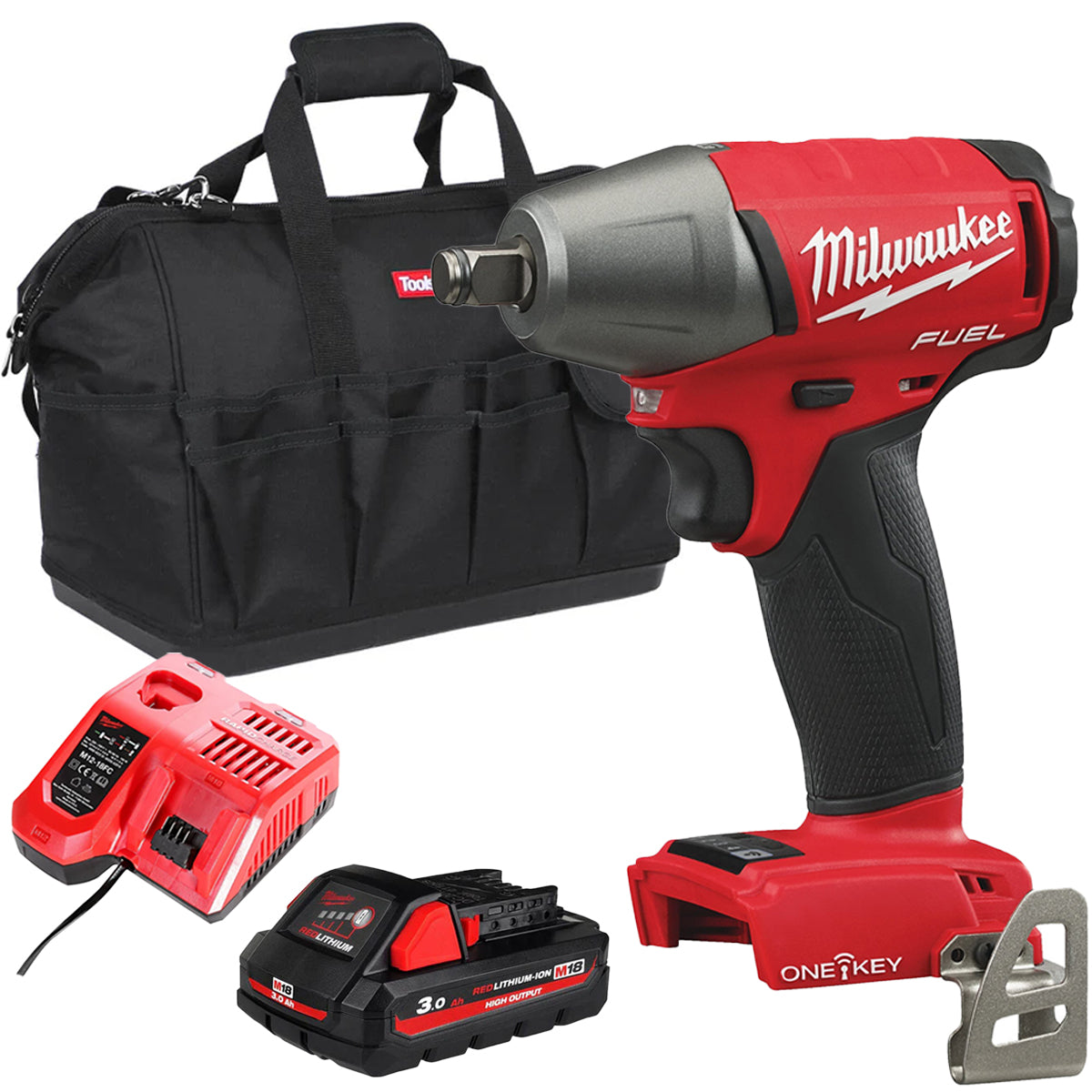 Milwaukee M18ONEIWF12-0 18V FUEL ONE-KEY Brushless 1/2” Impact Wrench with 1 x 3.0Ah Battery Charger & Bag