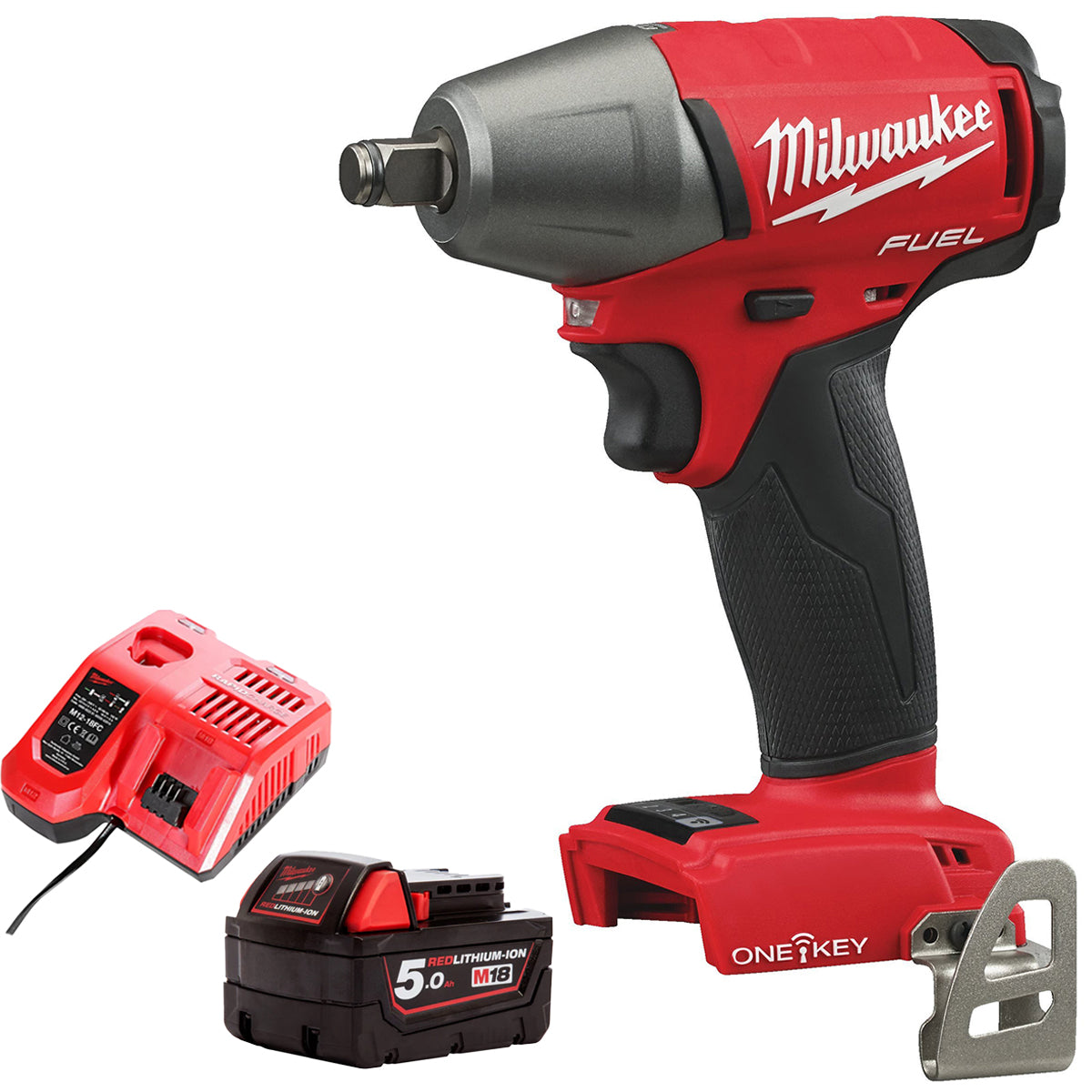 Milwaukee M18ONEIWF12-0 18V FUEL ONE-KEY Brushless 1/2” Impact Wrench with 1 x 5.0Ah Battery & Charger