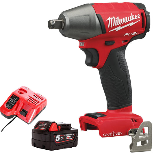 Milwaukee M18ONEIWF12-0 18V FUEL ONE-KEY Brushless 1/2” Impact Wrench with 1 x 5.0Ah Battery & Charger