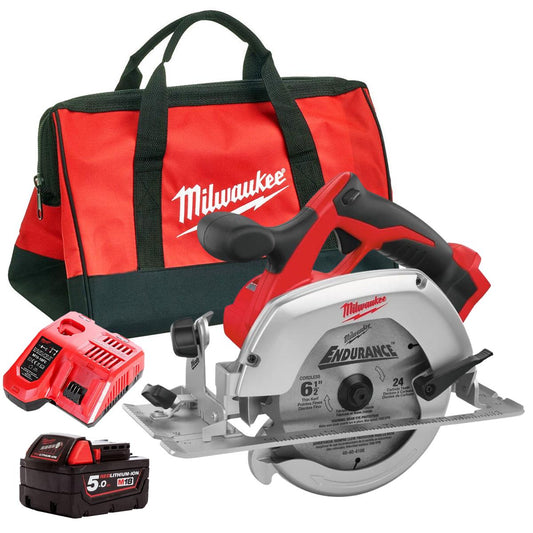 Milwaukee M18HD18CS-0 18V 165mm Circular Saw with 1 x 5.0Ah Battery Charger & Bag