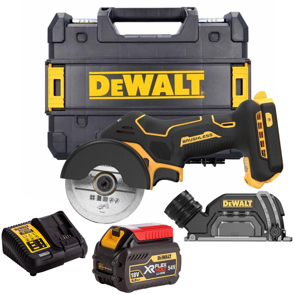 Dewalt DCS438NT 18V XR Brushless 76mm Cut Off Saw with 1 x 6.0Ah Battery Charger & Case